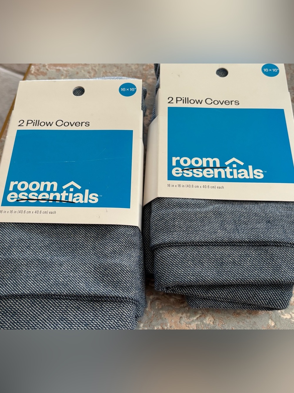 Accent Pillow Covers 16"x16” Denim Blue 2/2pks By Room Essentials NEW
